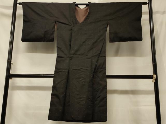 平和屋着物＃道行コート 雨コート ドット 黒地 ロング丈 正絹 逸品 CABD1560in