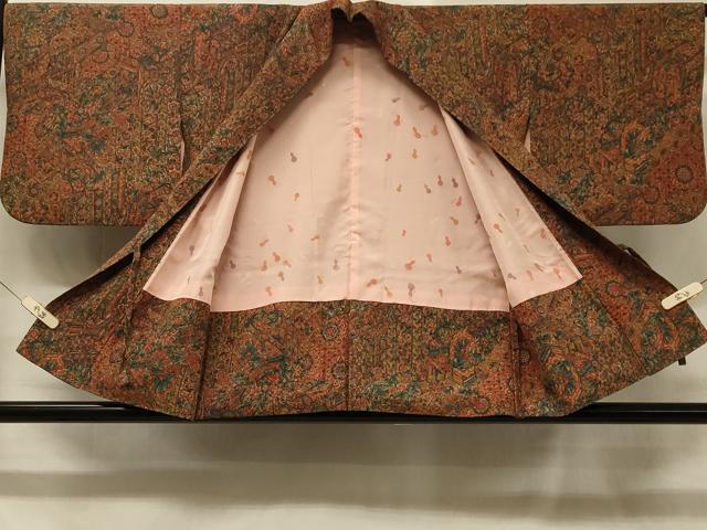 平和屋着物＃道中着　御所車更紗花文　正絹　逸品　CABD1569in