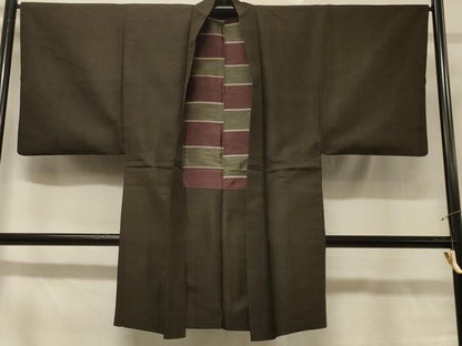 平和屋着物＃男性　長羽織　紬地　霞文　正絹　逸品　CABD1577in