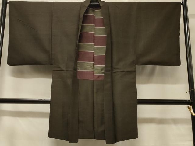 平和屋着物＃男性　長羽織　紬地　霞文　正絹　逸品　CABD1577in