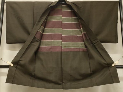 平和屋着物＃男性　長羽織　紬地　霞文　正絹　逸品　CABD1577in