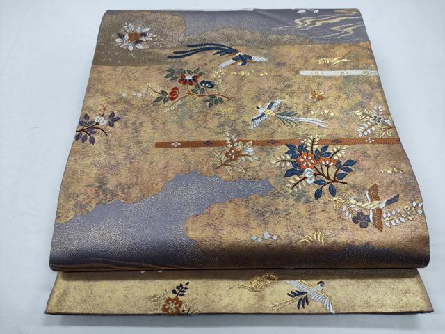 平和屋着物◎六通柄袋帯　唐織　正倉院花喰鳥文　金糸　正絹　逸品　CABD1603ha