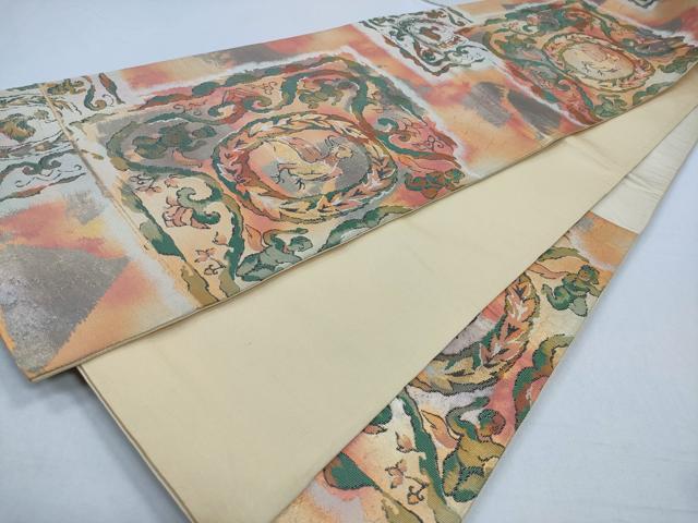 平和屋着物◎六通柄袋帯　色紙品物鳳凰花唐草文　金糸　正絹　逸品　CABD1609ha
