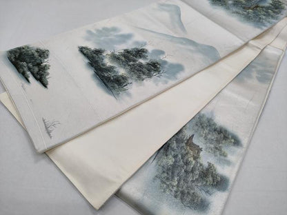 平和屋着物◎六通柄袋帯　手描き　風景草木文　正絹　逸品　CABD1612ha