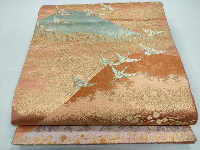 平和屋着物◎六通柄袋帯　唐織　遠山飛鶴箔散らし　金糸　正絹　逸品　CABD1616ha