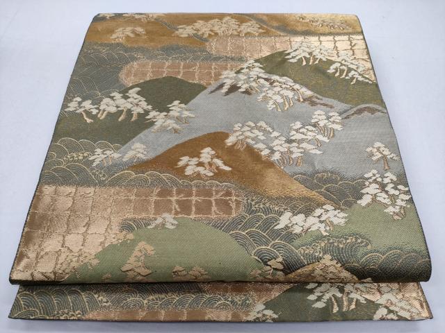 平和屋着物◎西陣　服部織物謹製　六通柄袋帯　重ね山文　金糸　正絹　逸品　CABD1620ha