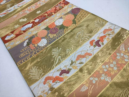平和屋着物◎六通柄袋帯　唐織　横段吉祥花文　金糸　正絹　逸品　CABD1627ha