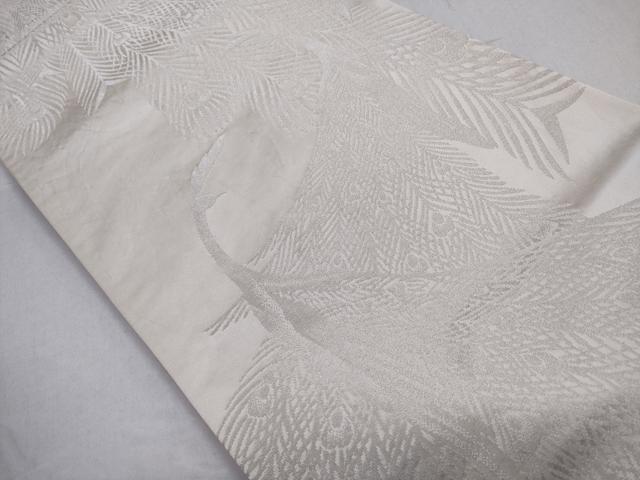 平和屋着物◎両面　全通柄袋帯　孔雀　銀糸　正絹　逸品　CABD1628ha