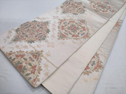 平和屋着物◎六通柄袋帯　正倉院花文　金糸　正絹　逸品　CABD1639ha