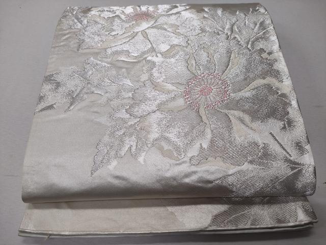 平和屋着物◎六通柄袋帯　草花文　銀糸　正絹　逸品　CABD1642ha