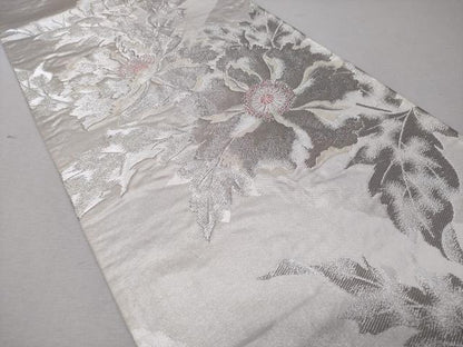 平和屋着物◎六通柄袋帯　草花文　銀糸　正絹　逸品　CABD1642ha