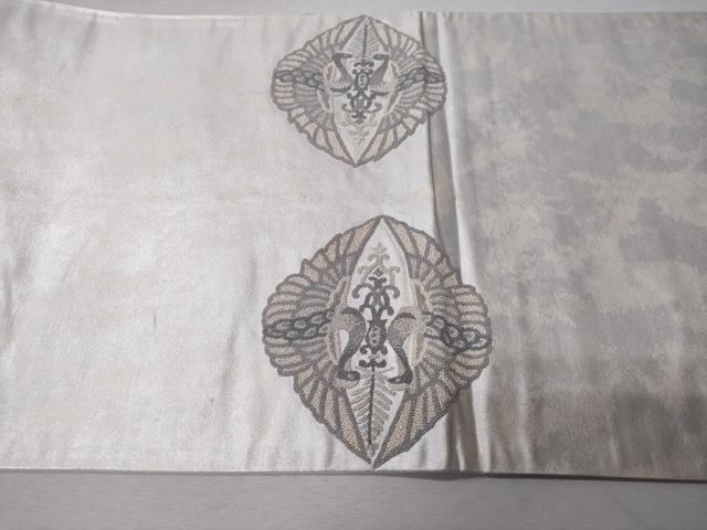 平和屋着物◎中国三大刺繍　総相良刺繍　太鼓柄袋帯　向かい鳥菱吉祥文　引箔　正絹　逸品　CABD1645ha