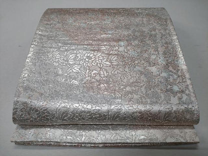 平和屋着物◎六通柄袋帯　花唐草文　銀糸　正絹　逸品　CABD1654ha