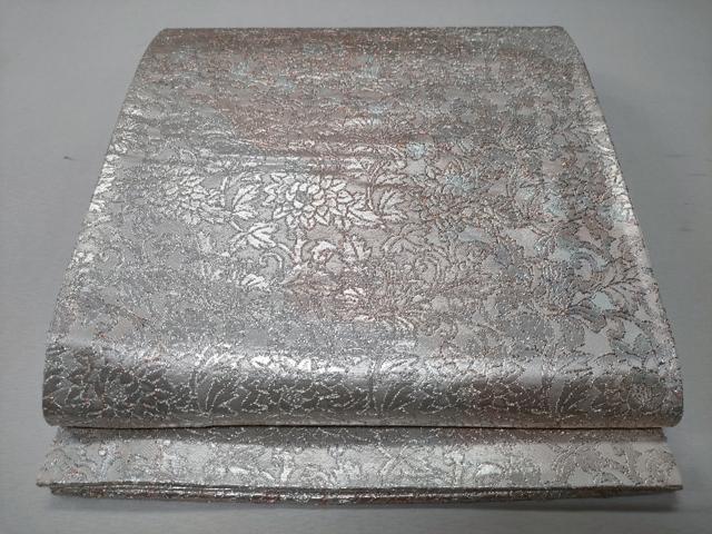 平和屋着物◎六通柄袋帯　花唐草文　銀糸　正絹　逸品　CABD1654ha