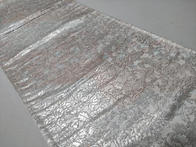 平和屋着物◎六通柄袋帯　花唐草文　銀糸　正絹　逸品　CABD1654ha