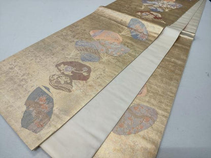 平和屋着物◎六通柄袋帯　光琳調扇面　金糸　正絹　逸品　CABD1657ha
