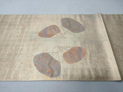 平和屋着物◎六通柄袋帯　光琳調扇面　金糸　正絹　逸品　CABD1657ha