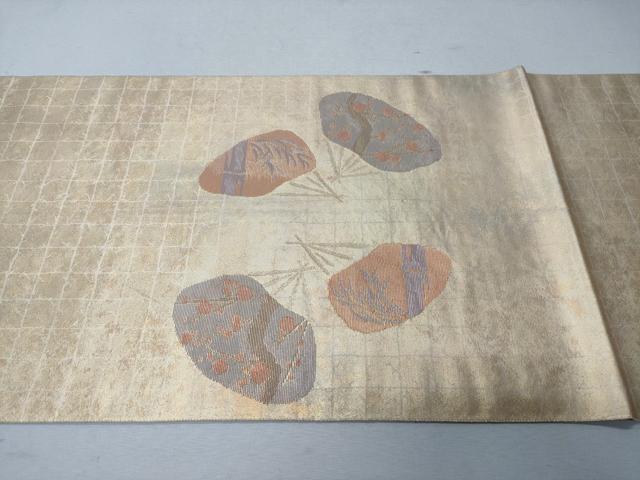 平和屋着物◎六通柄袋帯　光琳調扇面　金糸　正絹　逸品　CABD1657ha