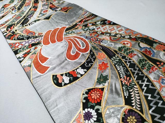 平和屋着物◎六通柄袋帯　唐織　束ね熨斗吉祥花文　黒地　金銀糸　正絹　逸品　CABD1658ha