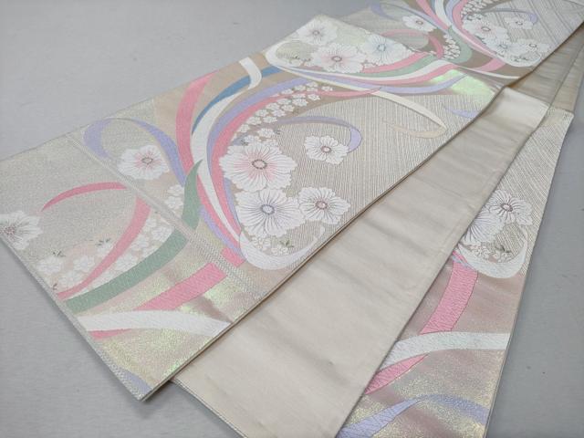 平和屋着物◎六通柄袋帯　草花文　正絹　逸品　CABD1659ha