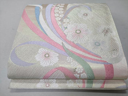 平和屋着物◎六通柄袋帯　草花文　正絹　逸品　CABD1659ha