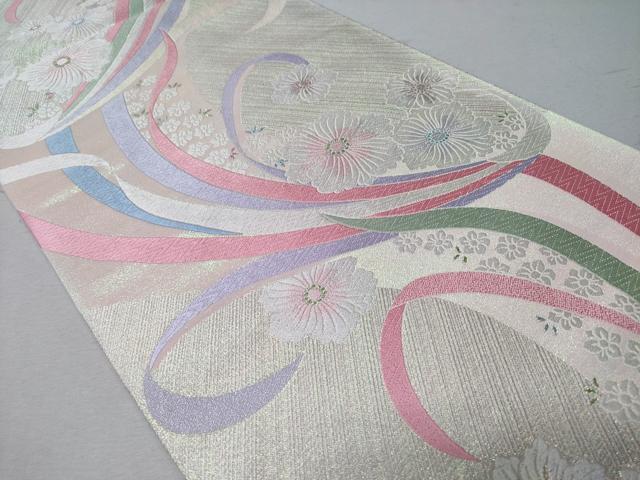 平和屋着物◎六通柄袋帯　草花文　正絹　逸品　CABD1659ha