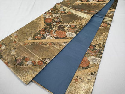 平和屋着物◎六通柄袋帯　斜取段違蒔絵文　彩箔　金糸　正絹　逸品　CABD1667ha