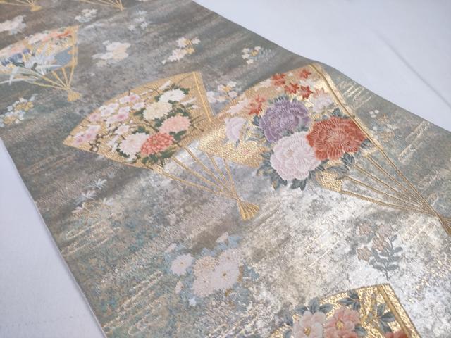 平和屋着物◎六通柄袋帯　陽華装扇文　静宏錦　金糸　正絹　逸品　CABD1670ha