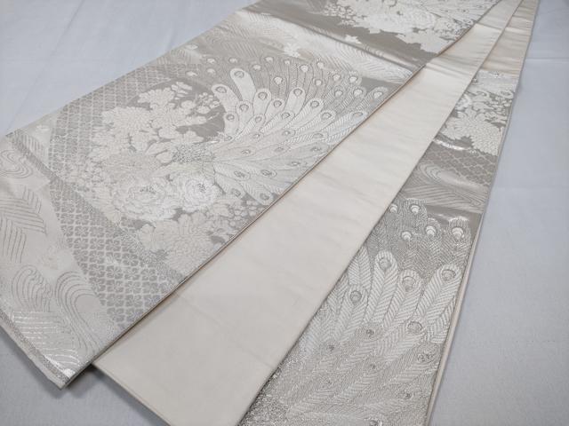 平和屋着物◎六通柄袋帯　美保姿　孔雀羽文　銀糸　正絹　逸品　CABD1672ha