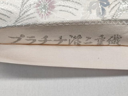 平和屋着物◎六通柄袋帯　流水飛鳥花文　プラチナ二重箔　正絹　逸品　CABD1677ha