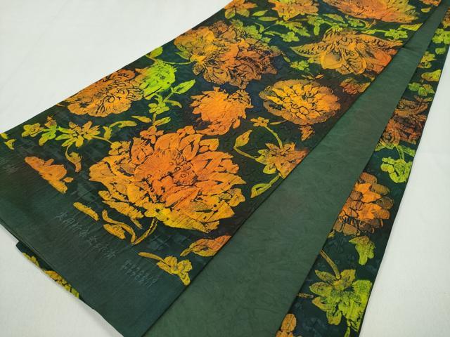 平和屋着物◎全通柄袋帯　纐纈　ふくれ織　更紗花文　正絹　逸品　CABD1681ha