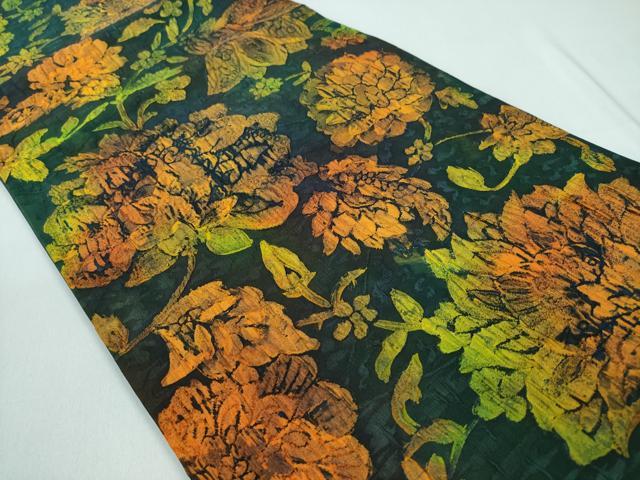 平和屋着物◎全通柄袋帯　纐纈　ふくれ織　更紗花文　正絹　逸品　CABD1681ha