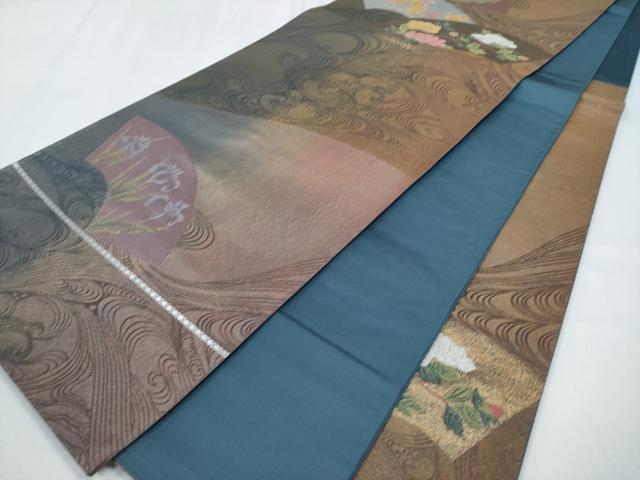 平和屋着物◎六通柄袋帯　流水地紙花文　金銀糸　正絹　逸品　CABD1682ha