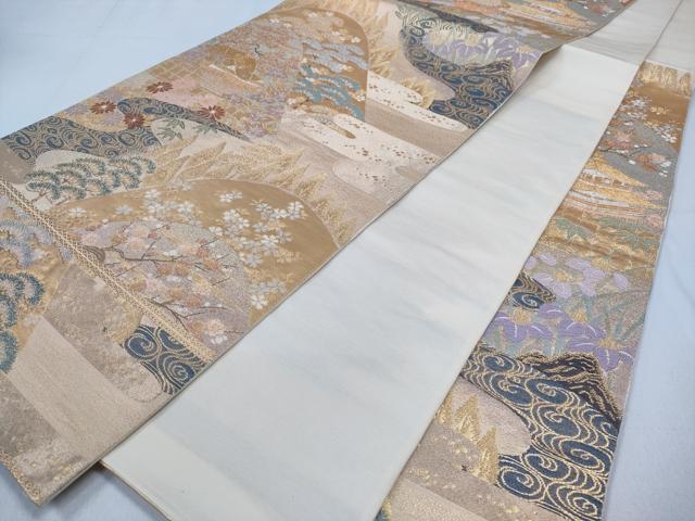 平和屋着物◎六通柄袋帯　重山風景松竹梅　金糸　正絹　逸品　CABD1685ha