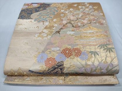 平和屋着物◎六通柄袋帯　重山風景松竹梅　金糸　正絹　逸品　CABD1685ha