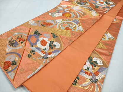 平和屋着物◎六通柄袋帯　地紙鳳凰花文　金糸　正絹　逸品　CABD1686ha