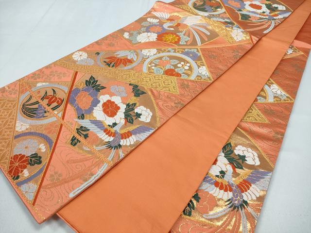 平和屋着物◎六通柄袋帯　地紙鳳凰花文　金糸　正絹　逸品　CABD1686ha