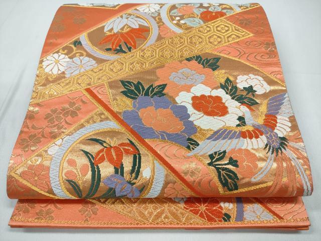 平和屋着物◎六通柄袋帯　地紙鳳凰花文　金糸　正絹　逸品　CABD1686ha