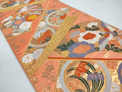 平和屋着物◎六通柄袋帯　地紙鳳凰花文　金糸　正絹　逸品　CABD1686ha