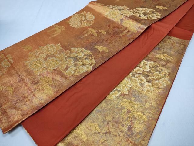平和屋着物◎六通柄袋帯　桃山花丸文　金糸　正絹　逸品　CABD1697ha