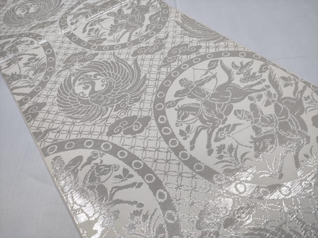 平和屋着物◎六通柄　本袋帯　狩猟丸文　鳳凰　純箔引き　銀糸　正絹　逸品　CABD1705ha
