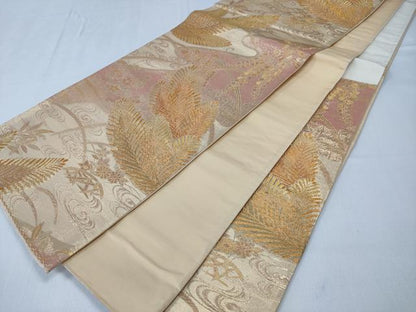 平和屋着物◎六通柄袋帯　流水松葉花文　金糸　正絹　逸品　CABD1709ha