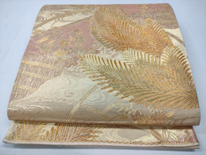 平和屋着物◎六通柄袋帯　流水松葉花文　金糸　正絹　逸品　CABD1709ha