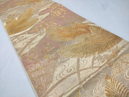 平和屋着物◎六通柄袋帯　流水松葉花文　金糸　正絹　逸品　CABD1709ha