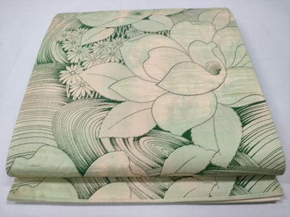 平和屋着物◎六通柄袋帯 流水花文 正絹 逸品 CABD1710ha