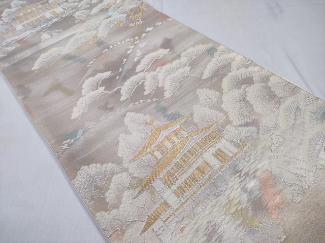 平和屋着物◎六通柄袋帯　風景松花文　金銀糸　正絹　逸品　CABD1724ha