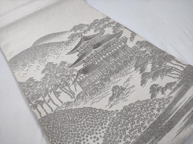 平和屋着物◎太鼓柄袋帯　綴れ　遠山風景松文　銀彩　正絹　逸品　CABD1734ha