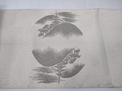 平和屋着物◎太鼓柄袋帯　綴れ　遠山風景松文　銀彩　正絹　逸品　CABD1734ha