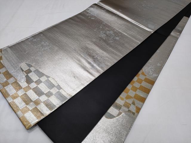 平和屋着物◎太鼓柄袋帯 市松 金銀糸 正絹 逸品 未使用 CABD1752ha