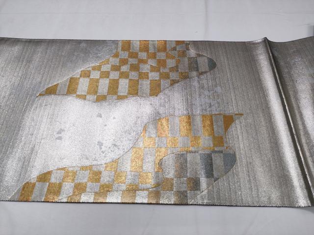 平和屋着物◎太鼓柄袋帯 市松 金銀糸 正絹 逸品 未使用 CABD1752ha